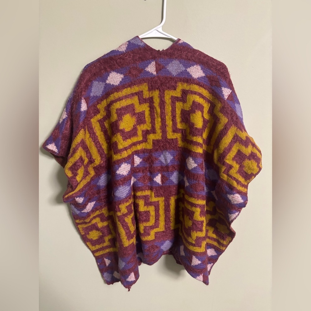 Free People Poncho Diamondback Cozy Sweater Kimono One Size Shawl Wrap Aztec - Picture 2 of 7